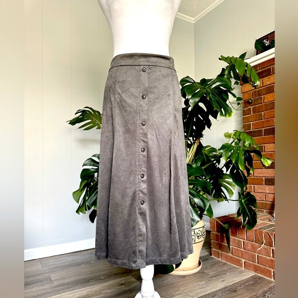 Banana Republic Charcoal Button-Front Suede Midi Skirt